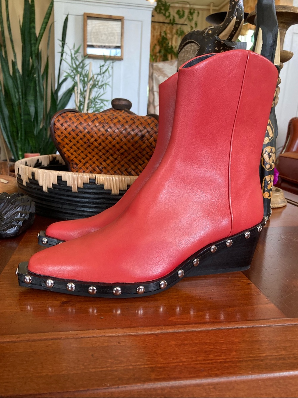 Rag & Bone “Santiago” Pointed Toe Wedge Bootie in Fiery Red - Picture 5 of 13